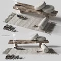 Rustic Minimal Fitness Corner With Wooden Bench Round Cushions And Woven Workout Mat