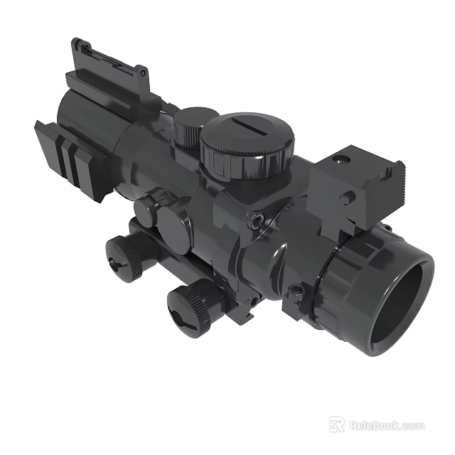 Black Tactical Rifle Scope With Adjustment Knobs And Mounting Bracket 3d model
