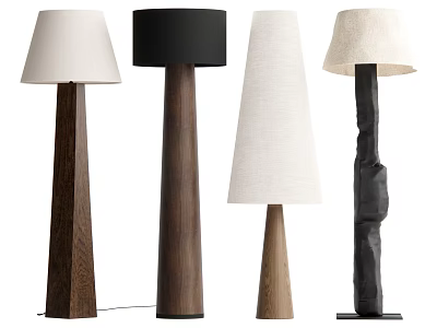 Modern Floor Lamps With Various Designs Wooden Bases And Fabric Shades 3d model