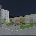 Park Landscape With Modern Buildings Various Trees Green Shrubs Paths And Leisure Seats