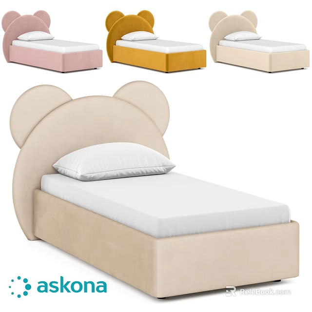 Cute Children's Bed With Mickey Ear Headboard In Beige Pink And Yellow 3d model 