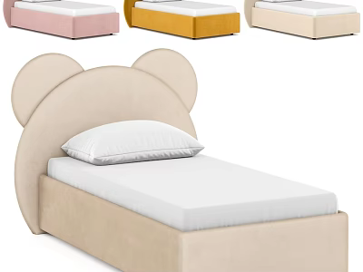 Cute Children's Bed With Mickey Ear Headboard In Beige Pink And Yellow 3d model