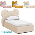 Cute Children's Bed With Mickey Ear Headboard In Beige Pink And Yellow