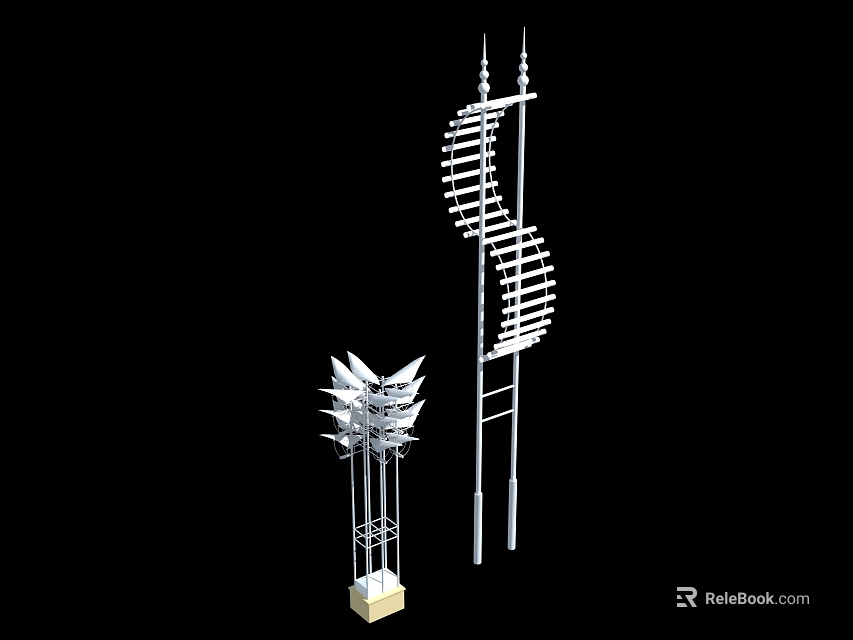 Decorative Outdoor Lights With Spiral Design And Flower Shaped Square Base 3d model 