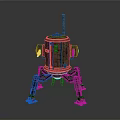 Rusted Green Mechanical Creature With Four Legs And Chimney Structure