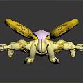 Golden Mythical Warrior Figure With Spiral Patterned Wings And Outstretched Arms