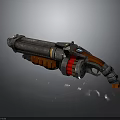 Sci Fi Weapon 3D Model With Mechanical Design Metal Texture Brown Grip And Red Components 3d model
