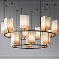 Elegant Modern Chandelier With Multiple Square Lampshades And Circular Metal Frames 3d model