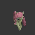 Pixel Style Green Pony Game Character With Pink Mane And Tail In Grassland Hills Sky