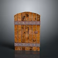 Rustic Brown Wooden Door With Arched Top Metal Straps And Rivets Design