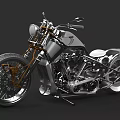 Vintage Custom Motorcycle With Silver Body Gold Accents Large Tires And Chrome Parts