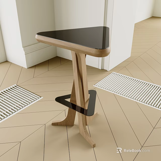 Modern Crossed Wooden Frame Bar Stool With Black Top And Stylish Design On Geometric Floor 3d model 