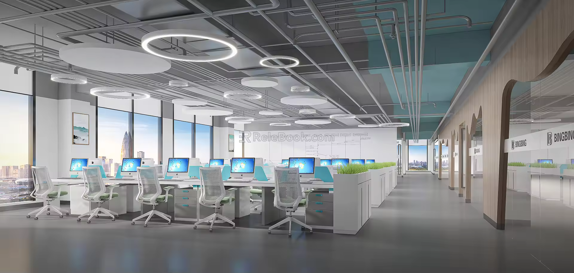 Open office of modern public office area 3d model