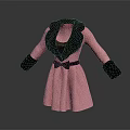 Pink Winter Coat With Black Collar Cuffed Sleeves And Bow Belt Detail