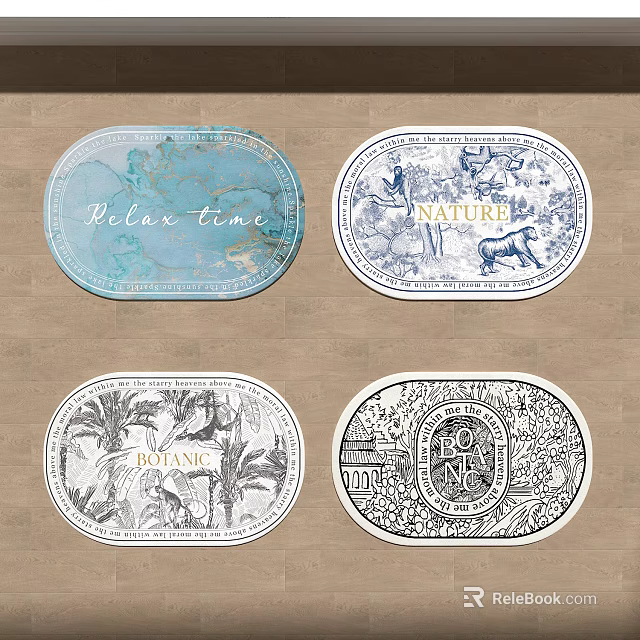 Round Rugs with Themed Designs Featuring Nature Royal and Relax Time Patterns 3d model