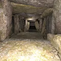 Ancient Stone Passageway Interior With Rough Stone Walls Pillars And Stone Floor