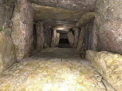 Ancient Stone Passageway Interior With Rough Stone Walls Pillars And Stone Floor 3d model