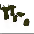 Ancient Moss Covered Stone Pillar Ruins With Various Shapes And Sizes