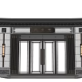 Chinese Style Entrance Gate With Metal Grille Stone Base And Traditional Eaves Nameplate