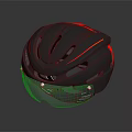 Black Cycling Helmet With Red Orange Accents And Reflective Visor Design