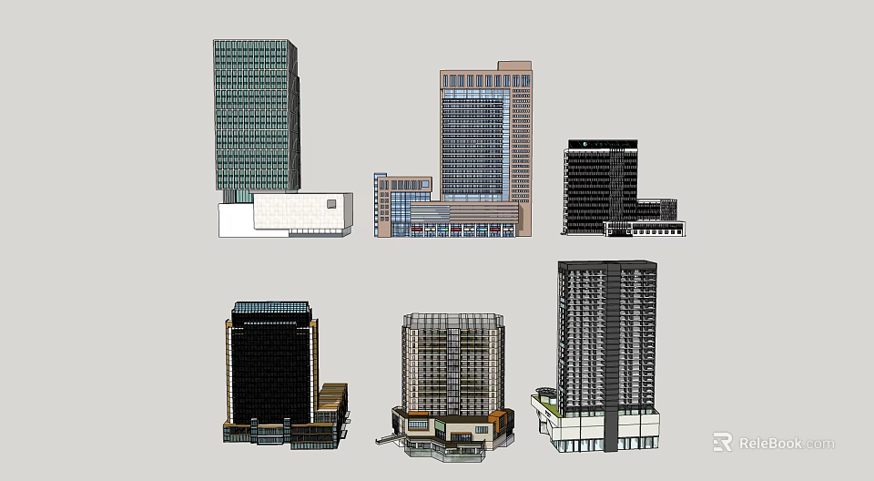 Various Modern Office Buildings With Architectural Designs Exterior Details And Urban Styles 3d model 