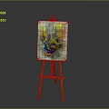 Wooden Easel Displaying Abstract Painting With Colorful Blend And Vibrant Texture