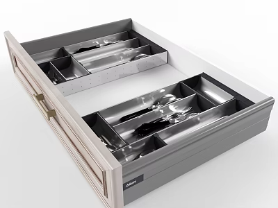 Open Kitchen Drawer Storage With Metal Divided Compartments For Organizing Utensils 3d model