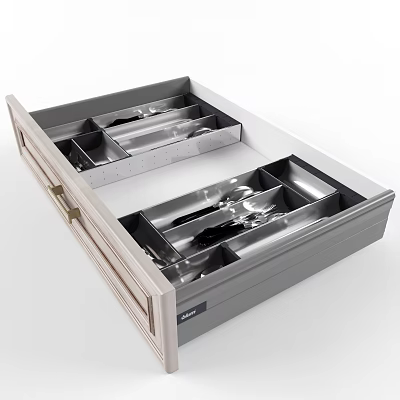 Open Kitchen Drawer Storage With Metal Divided Compartments For Organizing Utensils 3d model