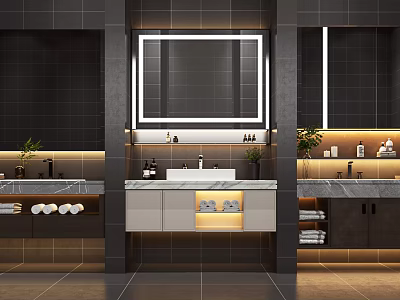 Modern Bathroom Vanity With Marble Countertop Backlit Mirror And Storage Cabinets 3d model