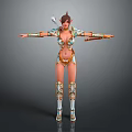 Elaborate Game Movie Female Warrior Character With Decorative Armor Bow Arrow And Gold Blue Accents