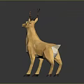 Low Poly Deer Model With Antlers And Light Brown Standing Design