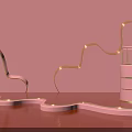 Pink Background With Gold Lines Cloud Shaped Decor And Geometric Pedestal Structures 3d model