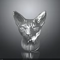Sphynx Cat Head Sculpture in Silver with Smooth Surface and Dark Background Reflection 3d model