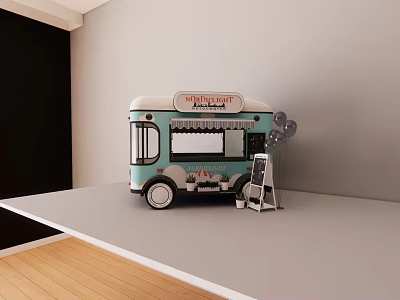 Ice Cream Truck Model With Sweet Treats Sign And Ladder On Display Platform 3d model