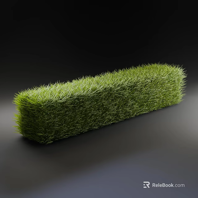 Green Shrub Rectangular Shaped with Lush Grassy Texture for Garden Decoration on Dark Background 3d model 