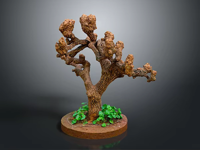 Decorative Tree Plant With Brown Trunk Branches And Green Leaves On Round Base 3d model