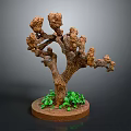 Decorative Tree Plant With Brown Trunk Branches And Green Leaves On Round Base