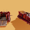 Red Armored Vehicle Model With Tracks Cannon And Interior Details