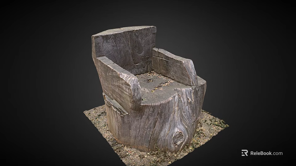 Natural Rustic Tree Stump Chair With Handcrafted Wood Texture And Gravel Base 3d model 