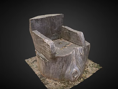 Natural Rustic Tree Stump Chair With Handcrafted Wood Texture And Gravel Base 3d model