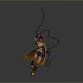 Game Movie Character in Yellow Cape with Purple Hat Rope Shorts and Boots