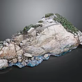 Lush Garden Landscape Featuring Rocky Terrain Green Vegetation Winding Path And Blue Water