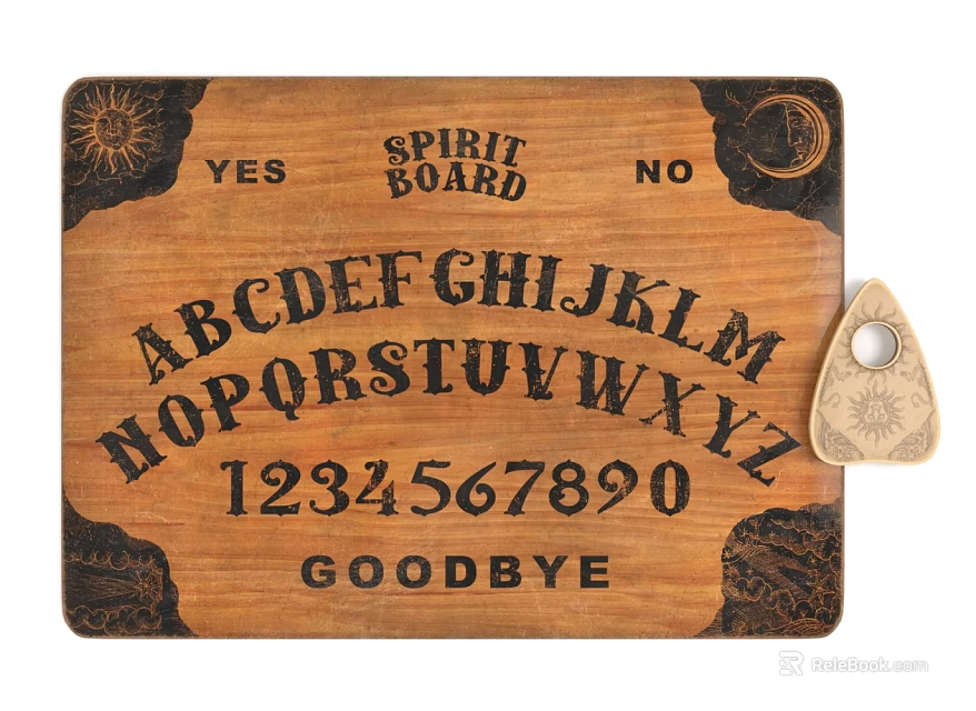 Traditional Spirit Board Game With Letters Numbers YES NO GOODBYE And Sun Moon Design 3d model 