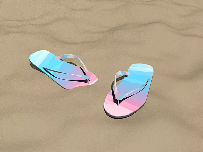 Stylish Blue and Pink Gradient Flip Flops On Sandy Beach Surface 3d model Stylish Blue and Pink Gradient Flip Flops On Sandy Beach Surface 3d model