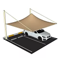 Beige Canopy Carport With Support Poles Covering White Car In Parking Space