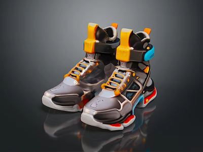 Modern Transparent High Top Sneakers Design With Gray Base Yellow Blue And Red Accents 3d model