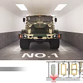 Military Truck Parking Garage in Vehicle Maintenance Workshop with Number One Bay Layout