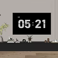 Modern TV Stand With Flat Screen TV Green Plant Floor Lamp And Decorative Items