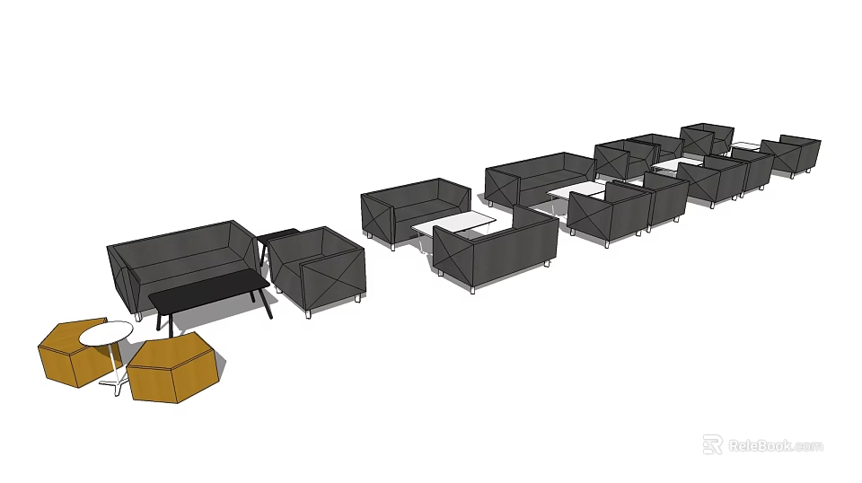 Leisure Sofa Set with Modular Seating Units for Living Room Space 3d model 