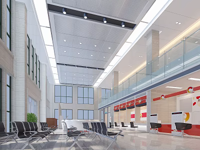 Bank Lobby Modern Design With Spacious Interior Bright Lighting And Customer Counters 3d model